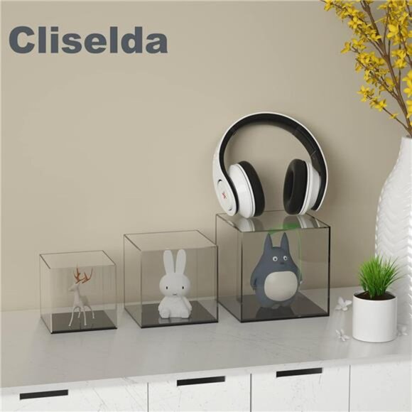 Fully Acrylic Display Case with Black Base 4x4x4 in, Clear Square Acrylic Box - Picture 2 of 7